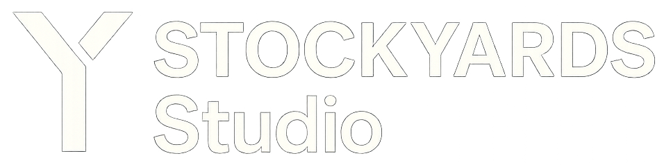 A clean, minimalist logo for Stockyards Studio, featuring a stylized capital 'Y' on the left and the company name in a sans-serif font.